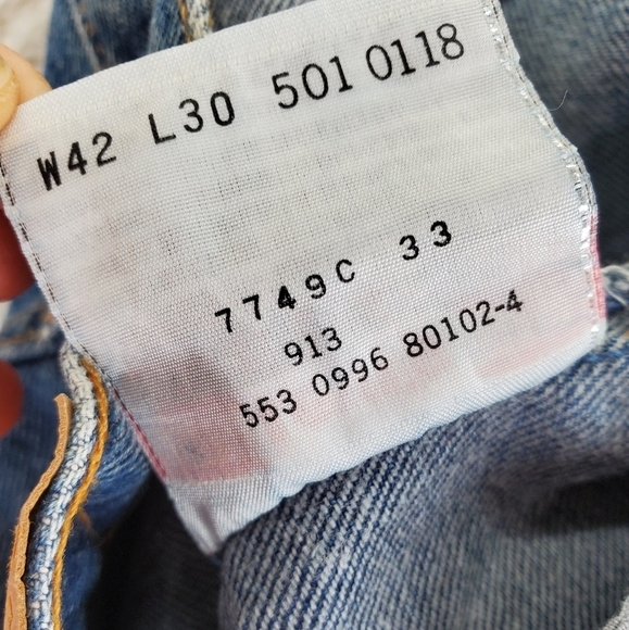 Vtg Levis 501 Jeans Mens 42x30 Blue Hi Rise Wide Leg Buttonfly USA 90s (40x30) - Picture 8 of 15